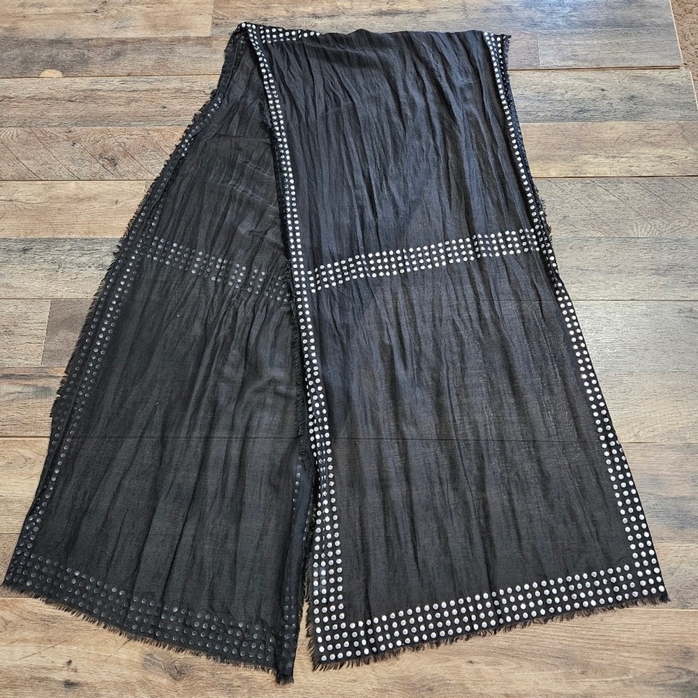 Bebe Womens Black Scarf Silver toned Stud Beaded Embellished‎ Wrap Goth Witchy